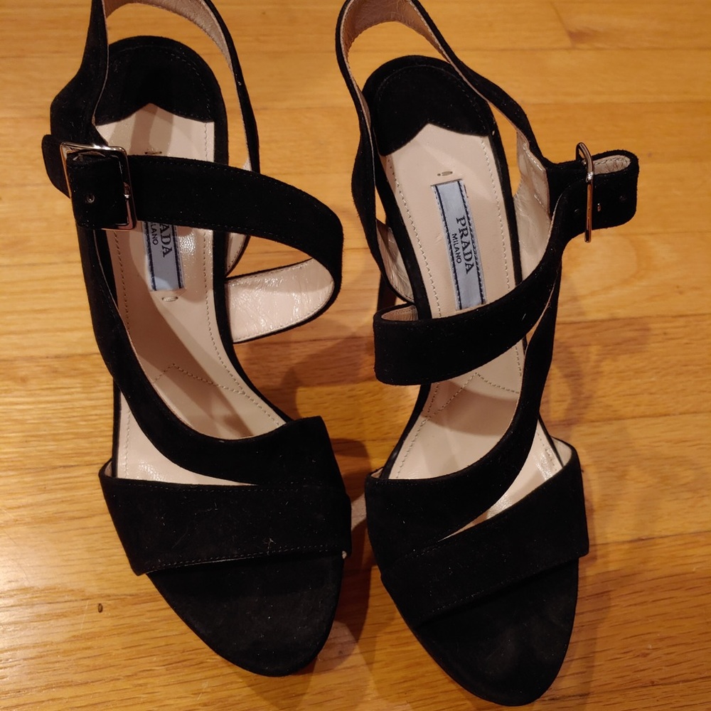 Prada triple strap suede sandal heels size 37.5 - Picture 3 of 4